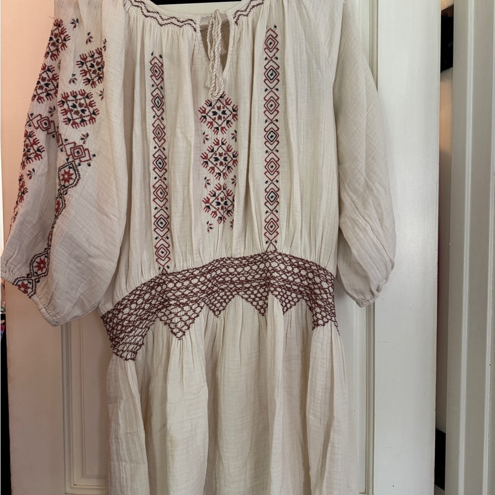 Lucky brand Embroidered Bohemian Peasant Dress large